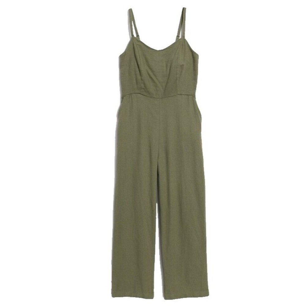 Old Navy Women's M Linen-Blend V-Neck Cami Jumpsuit Stone Wall Green #675411